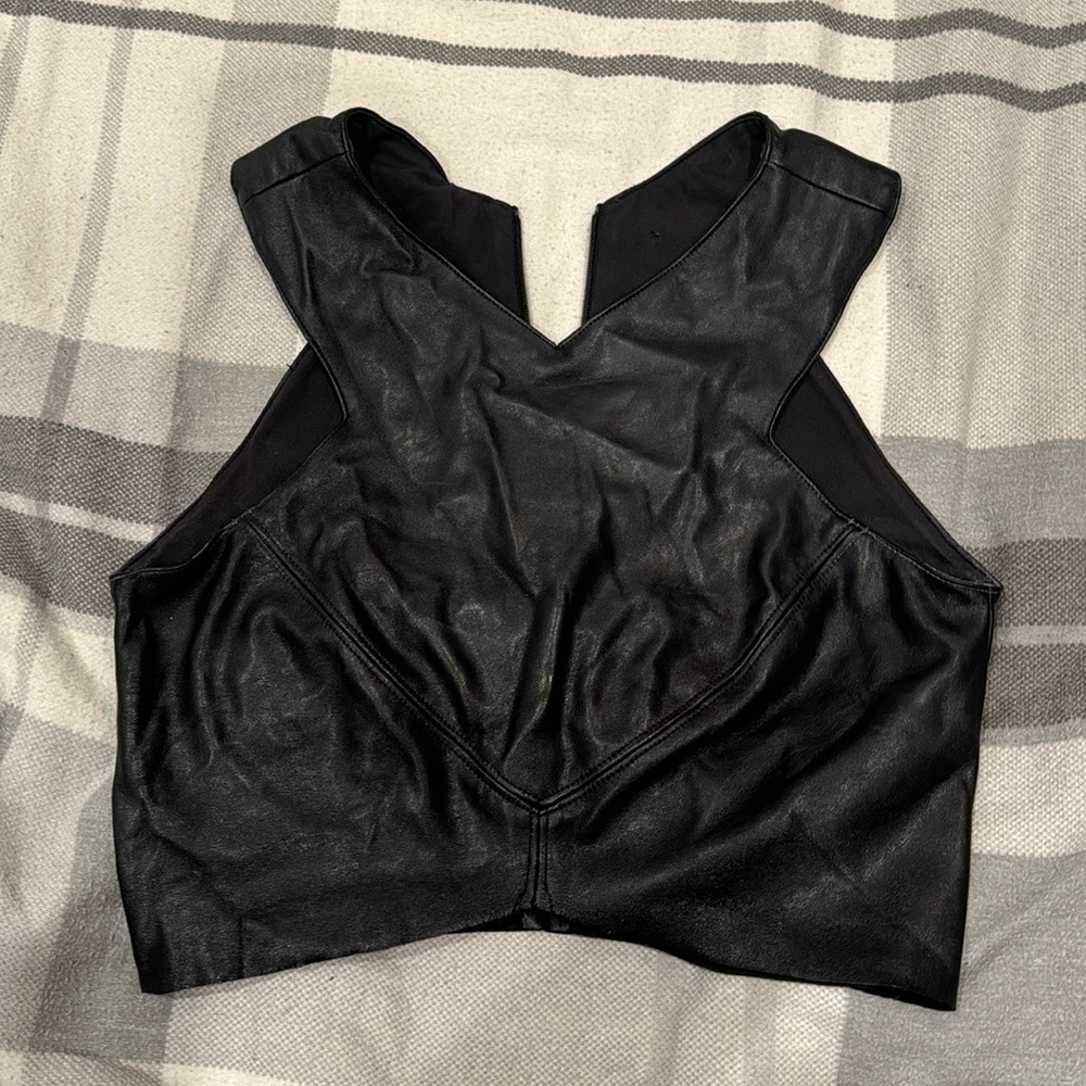 Black Pleather Cropped Tank Top